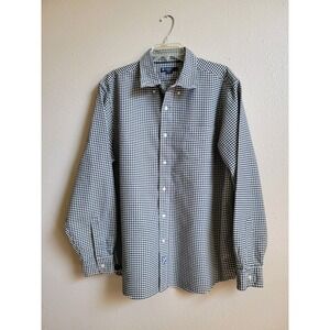Cremieux Mens Plaid Checkered Gingham Long Sleeve Button Down Shirt Black White
